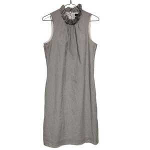 Banana Republic Gray & White Seersucker Dress w Neck Ruffles Sz 6 Classy Chic